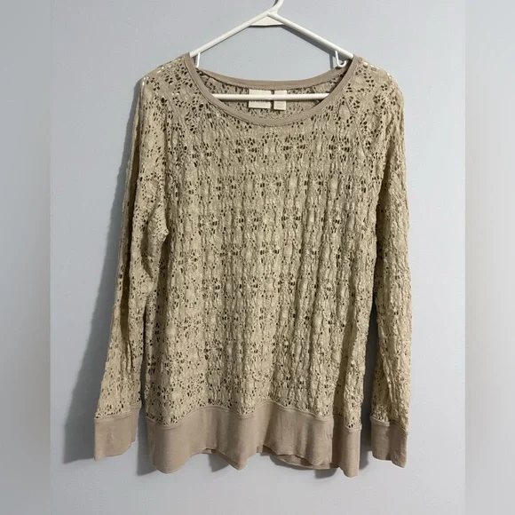 CHICO's Beige Novelty Textured Open Knit Long Sleeve Top Womens 1 Medium - Picture 2 of 10